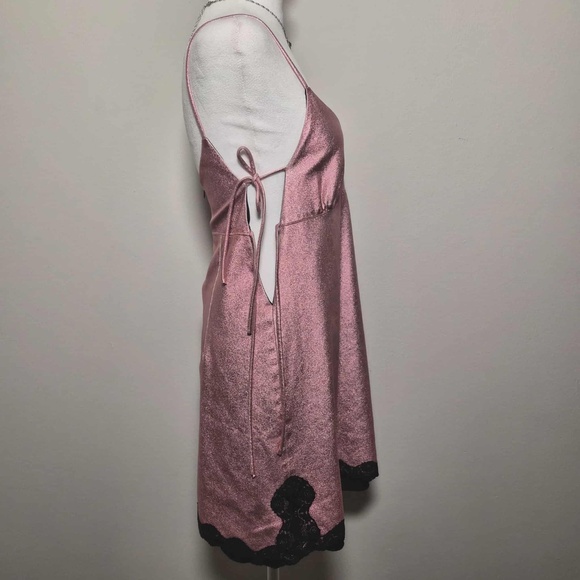 Anna Sui Bubble Gum Pink Whimsigoth Fairy Metallic Faux Leather Mini Dress US 12 - Picture 7 of 14